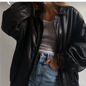 Vintage 90s Ultra Oversized Genuine Leather Bomber Jacket Medium